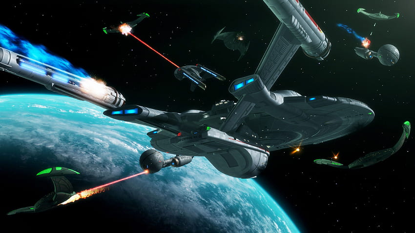 Szary statek kosmiczny, Star Trek, statek kosmiczny USS Enterprise, bitwa kosmiczna Tapeta HD