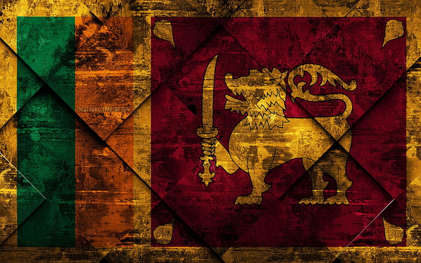 Drapeau du Sri Lanka, Grunge Art, Rhombus Grunge Texture - Šri Fond d'écran HD