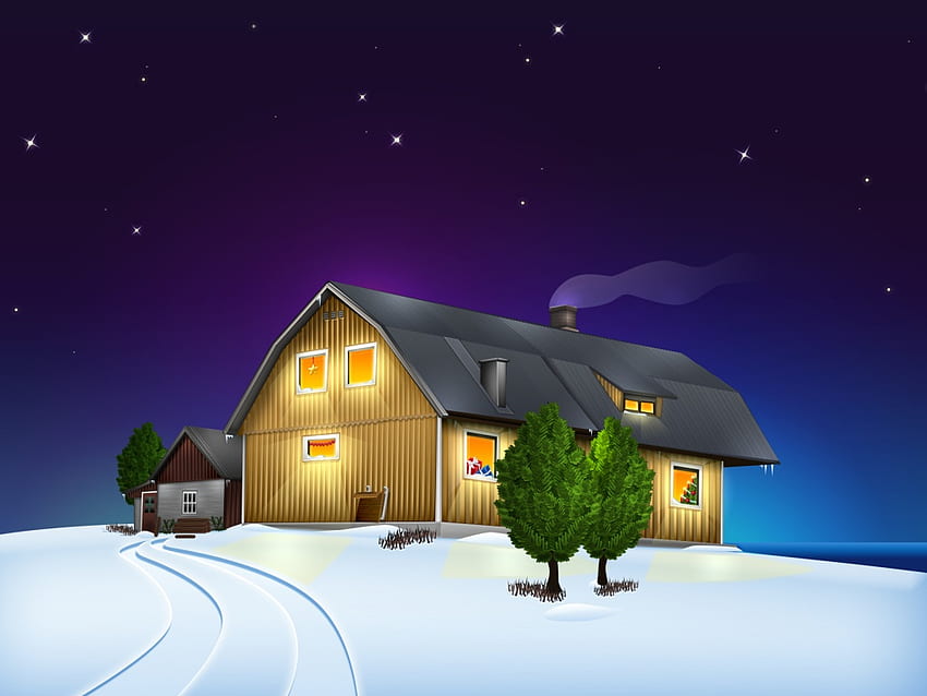 Natal em casa, férias, neve, natal, casa papel de parede HD
