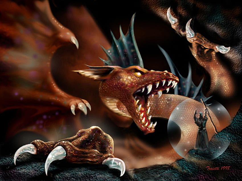 Dragonwall .jpg、ドラゴン、茶色、野生、ファンタジー 高画質の壁紙