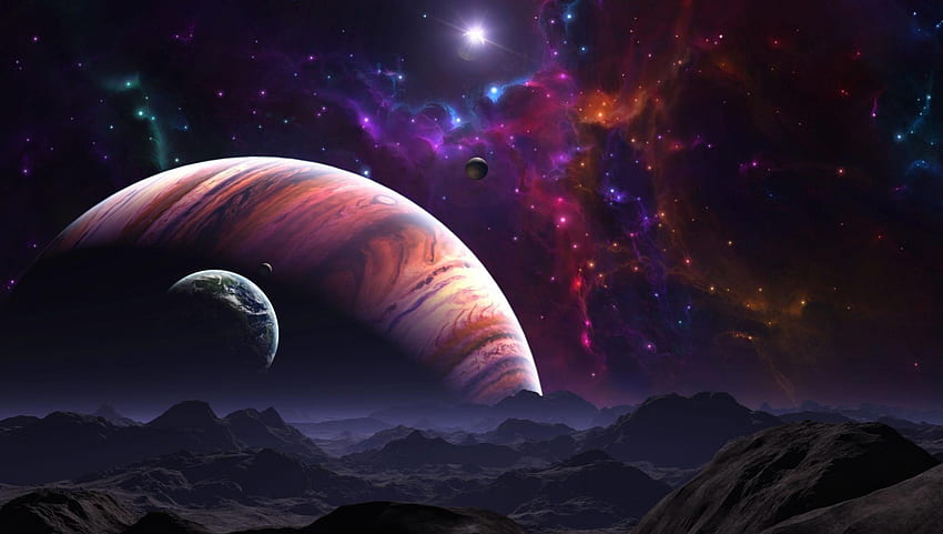 Celestial Neighbors, space neighbors, planets, small planet, big planet, celestial HD wallpaper