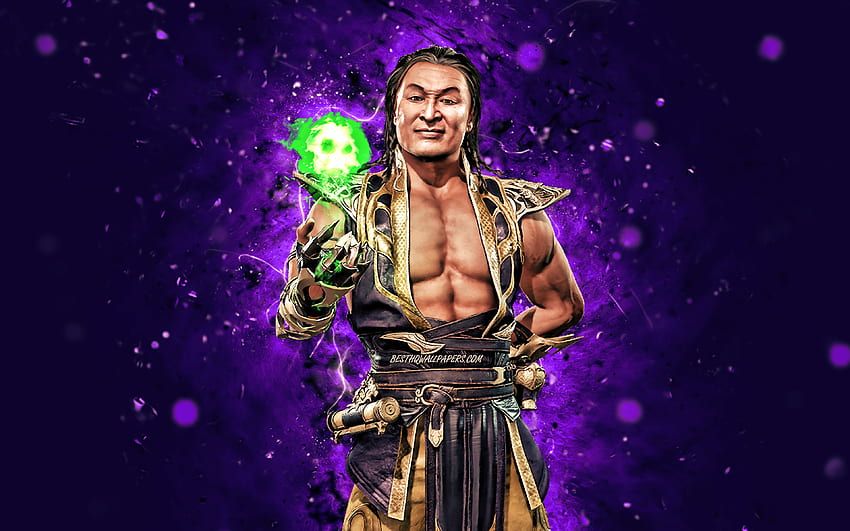 Shang Tsung, , violette Neonlichter, Mortal Kombat Mobile, Kampfspiele, MK Mobile, kreativ, Mortal Kombat, Shang Tsung Mortal Kombat HD-Hintergrundbild