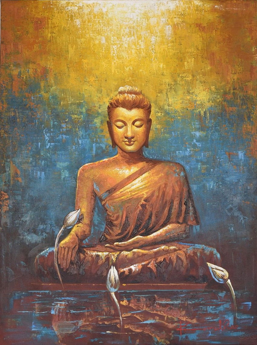 Buddha-Spiegelung. Buddha-Malerei, Buddha-Malleinwand, Buddha-Kunst, Budha-Malerei HD-Handy-Hintergrundbild