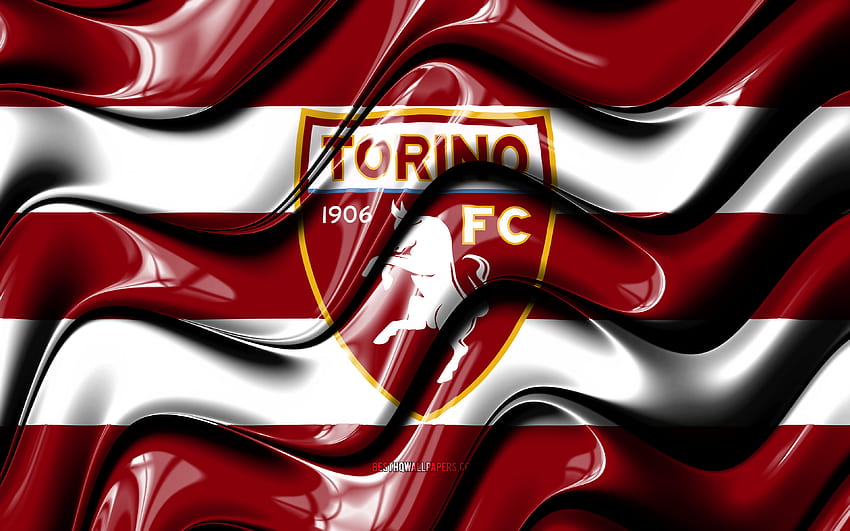 トリノ FC の旗、あずき色と白の 3D 波、セリエ A、イタリアのサッカー クラブ、トリノ FC、サッカー、トリノのロゴ、サッカー、FC トリノ 高画質の壁紙