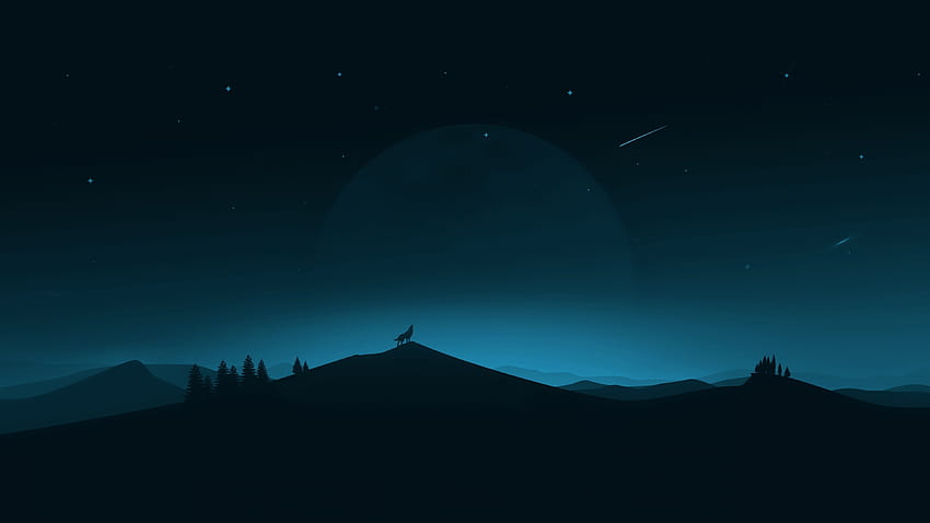 Landschaft, Wolf, Silhouette, minimal, Kunst HD-Hintergrundbild