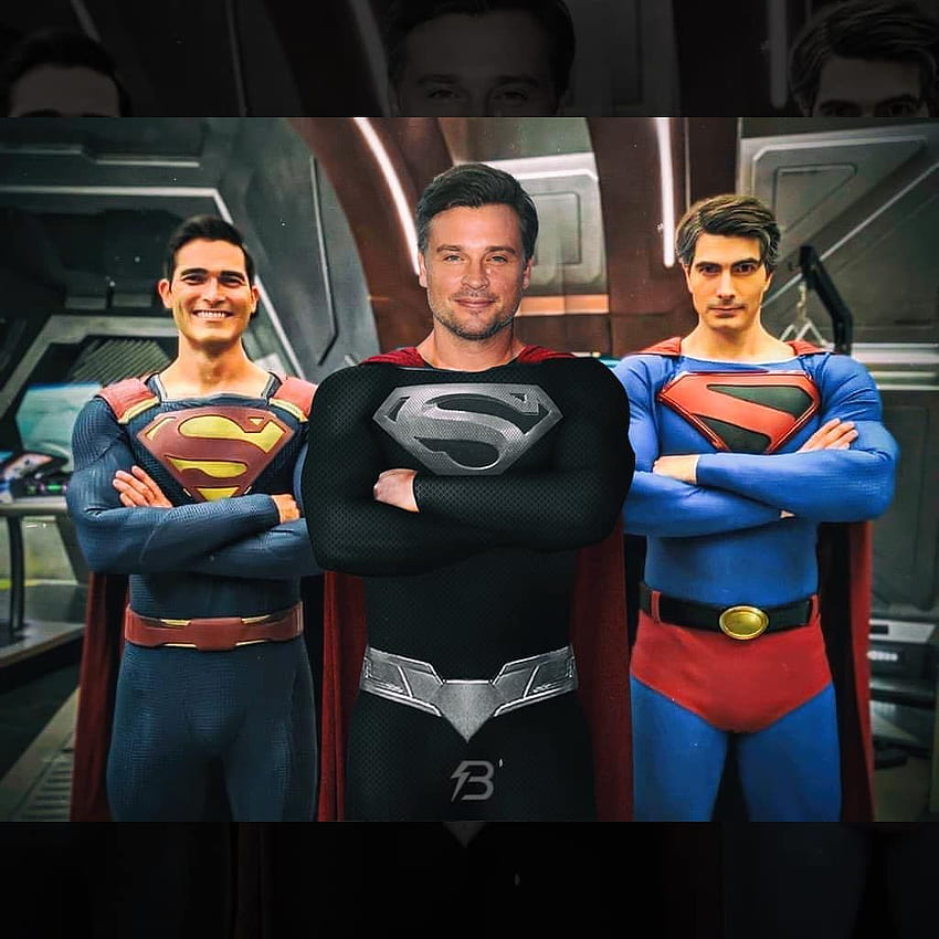 Tom Welling finalmente se viste como Superman y se está poniendo el traje negro de Superman fondo de pantalla del teléfono