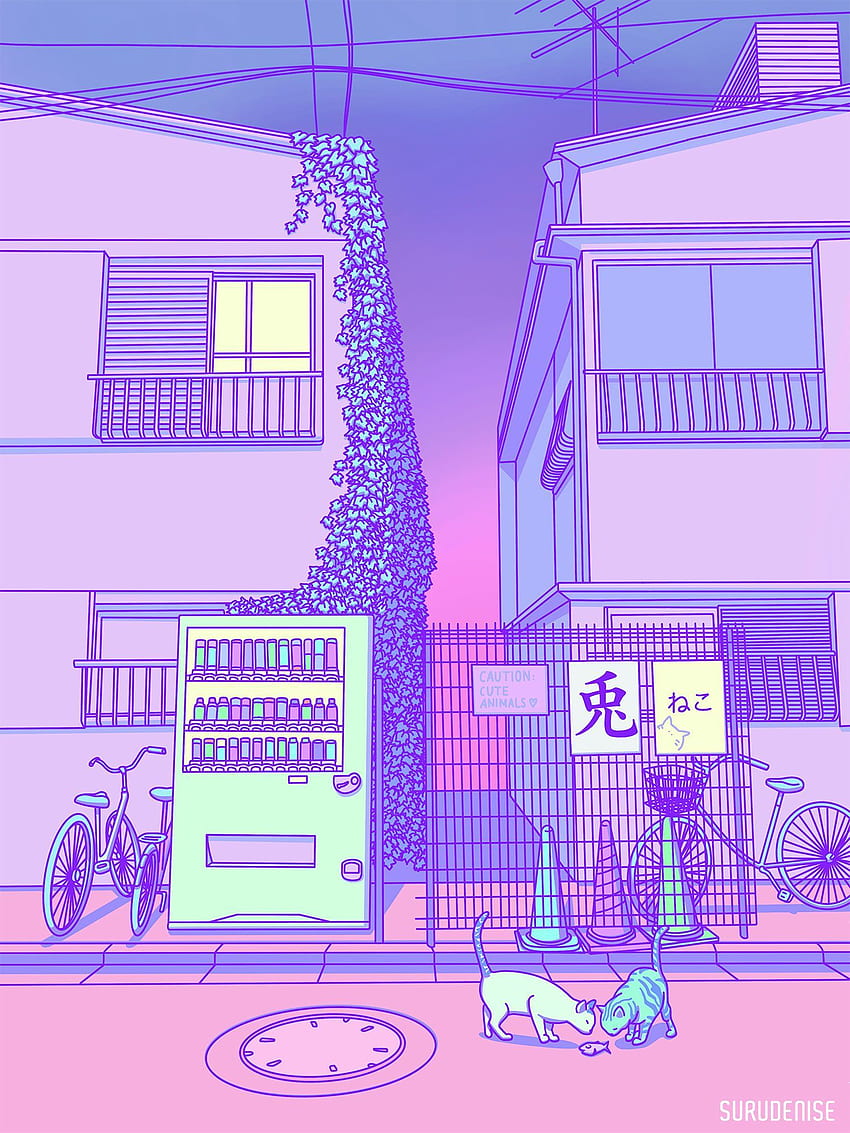 Pastel Tokyo Cats - Pastel Japan by surudenise. Aesthetic pastel, Purple Aesthetic Anime HD phone wallpaper