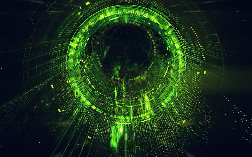 Seni Ilustrasi Digital Circle Blackhole Green, Digital Green Wallpaper HD