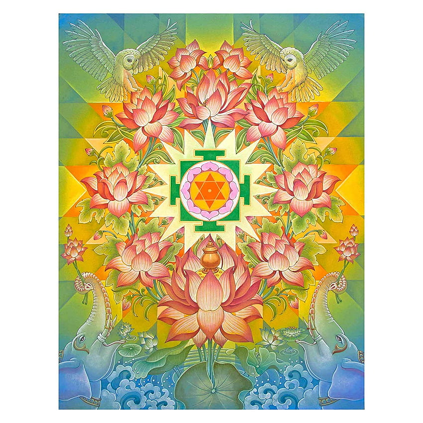 Yantra-Mandala-Malerei - Laxmi-Mandala-Malerei, Blumen-Mandala HD-Handy-Hintergrundbild