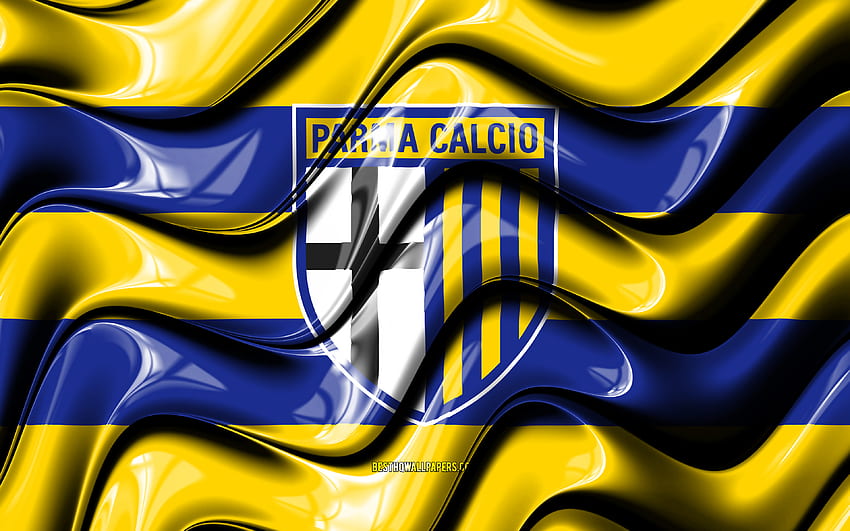 Parma flag, , yellow and blue 3D waves, Serie A, italian football club, Parma Calcio 1913, football, Parma logo, soccer, Parma FC HD wallpaper