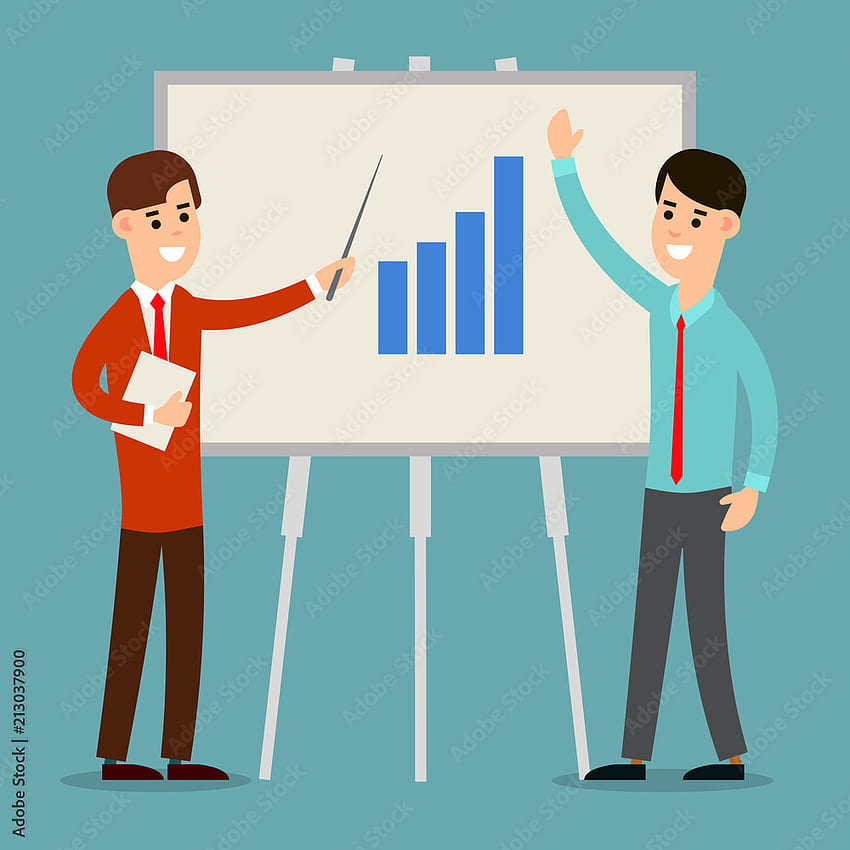 Business meeting. Presentation. Two businessman working in office. Planning business and finance. Strategy discussion. Cartoon illustration isolated on white background in flat style Stock Vector, Finance Meeting HD phone wallpaper