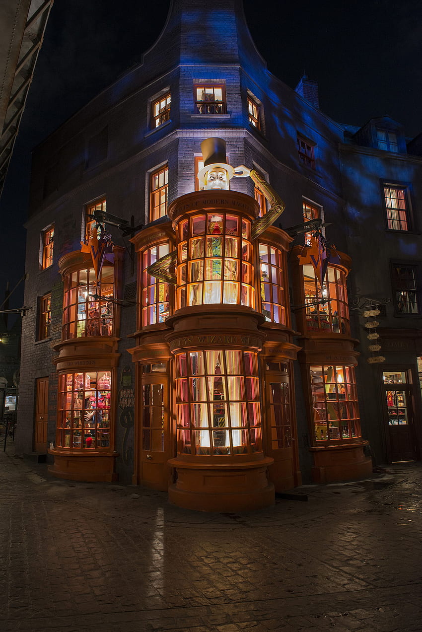 Harry Potter Diagon Alley desde la nueva atracción del parque temático fondo de pantalla del teléfono