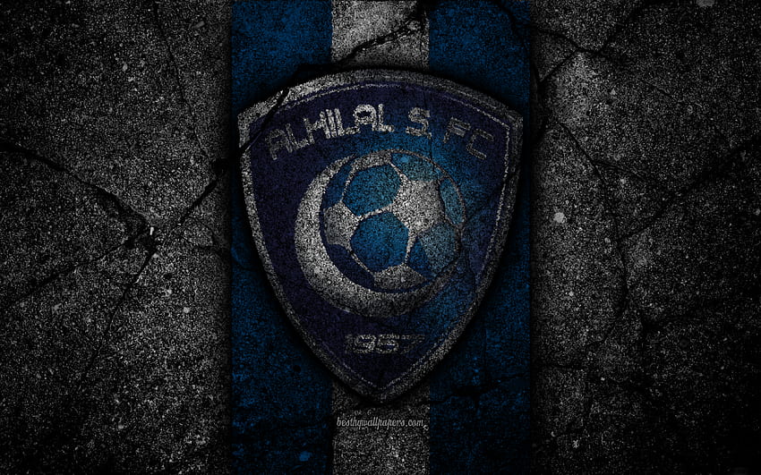 Al Hilal FC, , Emblème, Saudi Professional League, Football, Asphalt Texture, Saudi Arabia, Logo, Riyadh, Black Stone, Football, FC Al Hilal For With Resolution . Haute qualité Fond d'écran HD