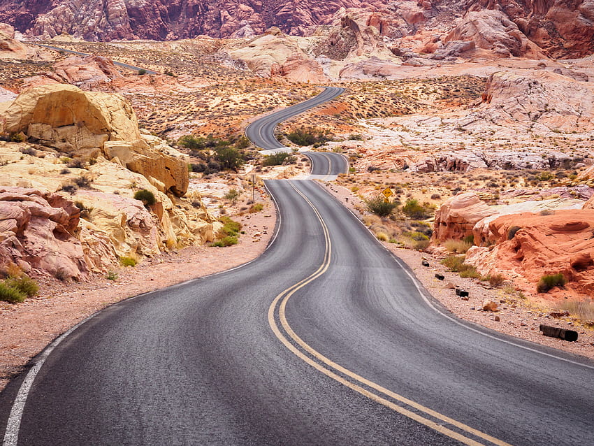 Natura, pustynia, skały, droga, asfalt, kręty, kręty Tapeta HD
