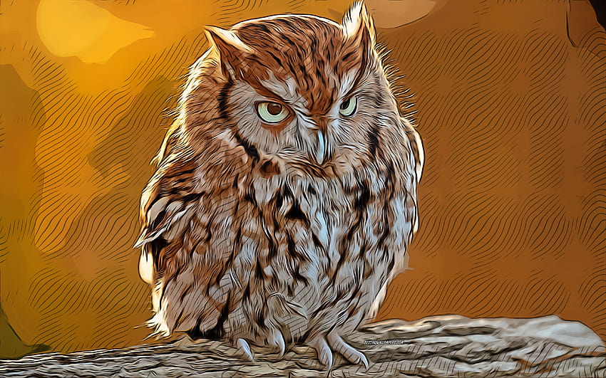 Eastern screech owl, , vector art, Eastern screech owl drawing, creative art, Eastern screech owl art, vector drawing, birds drawings, owl HD wallpaper