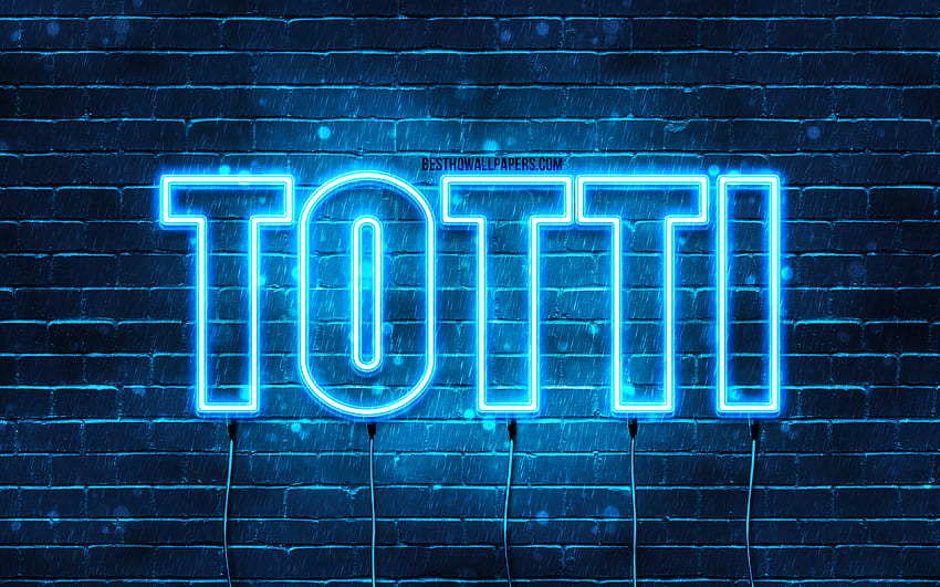 Totti, , with names, Totti name, blue neon lights, Totti Birtay, Happy Birtay Totti, popular italian male names, with Totti name HD wallpaper