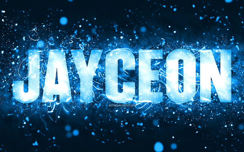 Happy Birtay Jayceon, , blaue Neonlichter, Name Jayceon, kreativ, Jayceon Happy Birtay, Jayceon Birtay, beliebte amerikanische männliche Namen, mit dem Namen Jayceon, Jayceon HD-Hintergrundbild