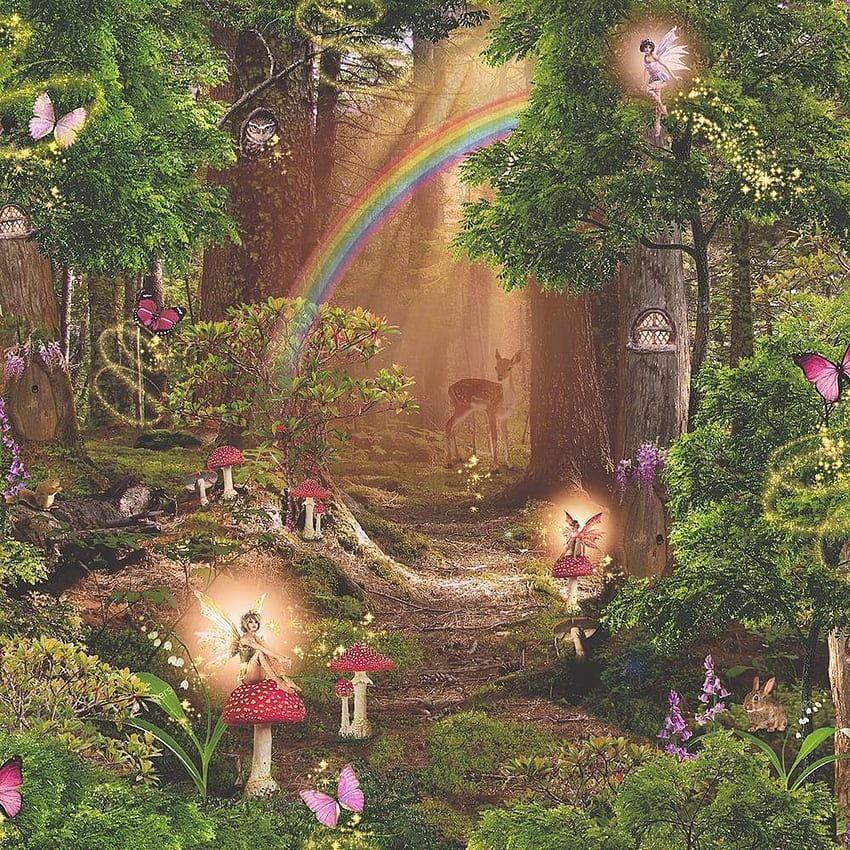 Magic Garden Forest Children's Pixie Trees Fairy Red Green Brown, Magical Tree HD phone wallpaper