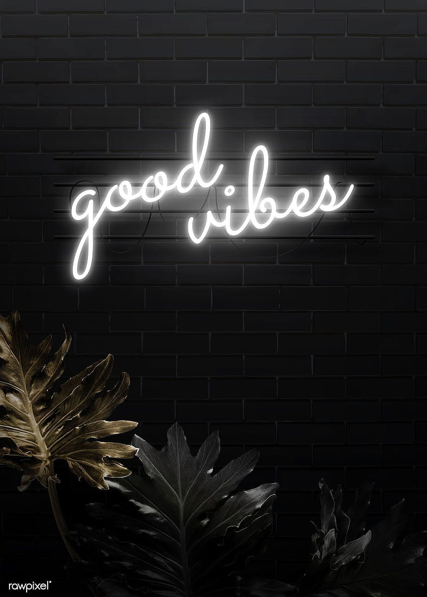 premium vector of Good vibes neon word on a black brick wall. Black and white wall, Black aesthetic , Black brick wall, Good Vibrations HD phone wallpaper