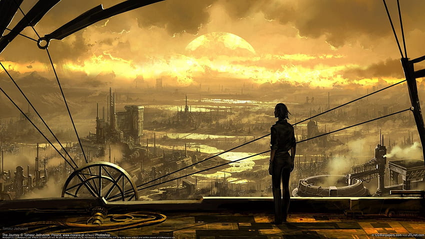 desolate factory wasteland. nice artwork & scenery. Steampunk HD wallpaper