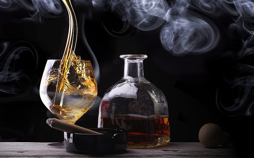 cigar whiskey glass bottle smoke alcohol f, Scotch HD wallpaper