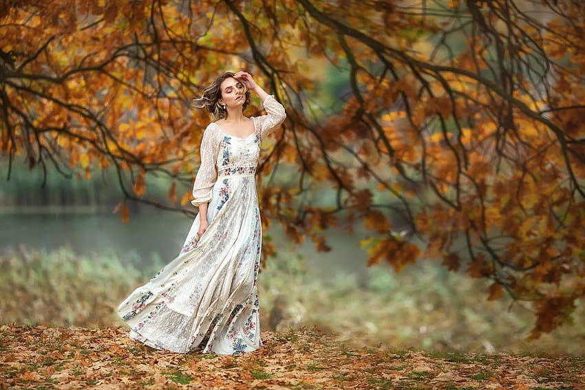 ღ, Gi, jesień, sukienka, nastrój Tapeta HD