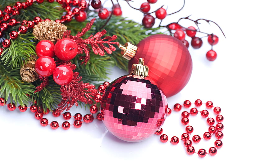 Dekorasi natal merah muda, merah muda, dekorasi, liburan, natal, bola Wallpaper HD