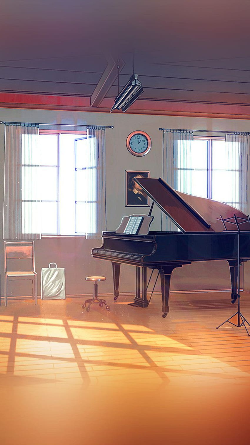 Arseniy Chebynkin Music Room Piano Ilustración Arte Azul, Estética Piano fondo de pantalla del teléfono