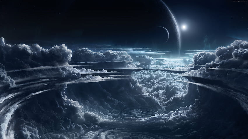 Cielo, nubes, planeta, luz, atmósfera, ciclón, blanco, azul, Espacio - Alta resolución fondo de pantalla
