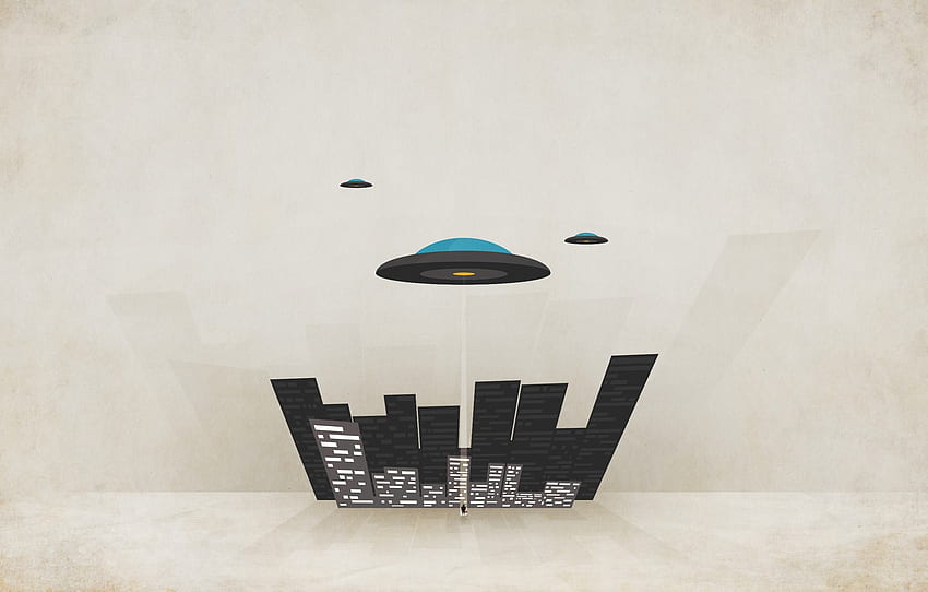 the city, people, UFO, minimalism, plates, flying, minimal Walls for , section Ð¼Ð¸Ð½Ð¸Ð¼Ð°Ð»Ð¸Ð·Ð¼, Minimalist UFO HD wallpaper