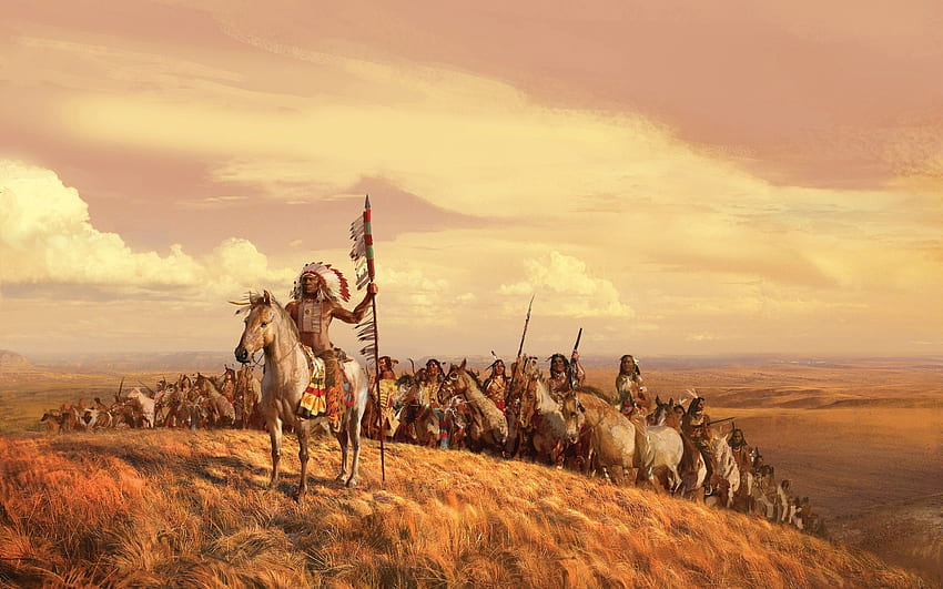 Chef de file des paysages de chevaux d'œuvres d'art indiens. Amérindien, Guerrier amérindien, Citations amérindiennes, Village amérindien Fond d'écran HD