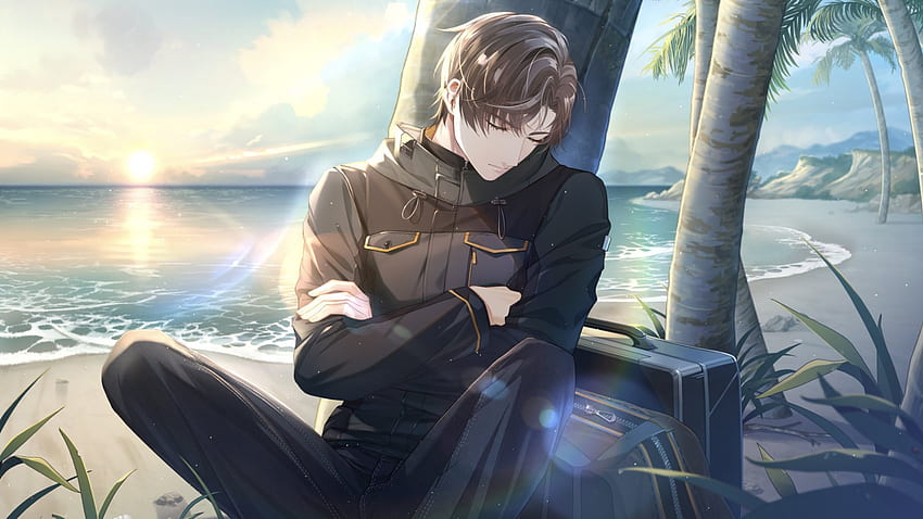 Anime Boy Sleeping Leaning Back On Tree Ocean Background Anime Boy , Sleeping Boy HD wallpaper