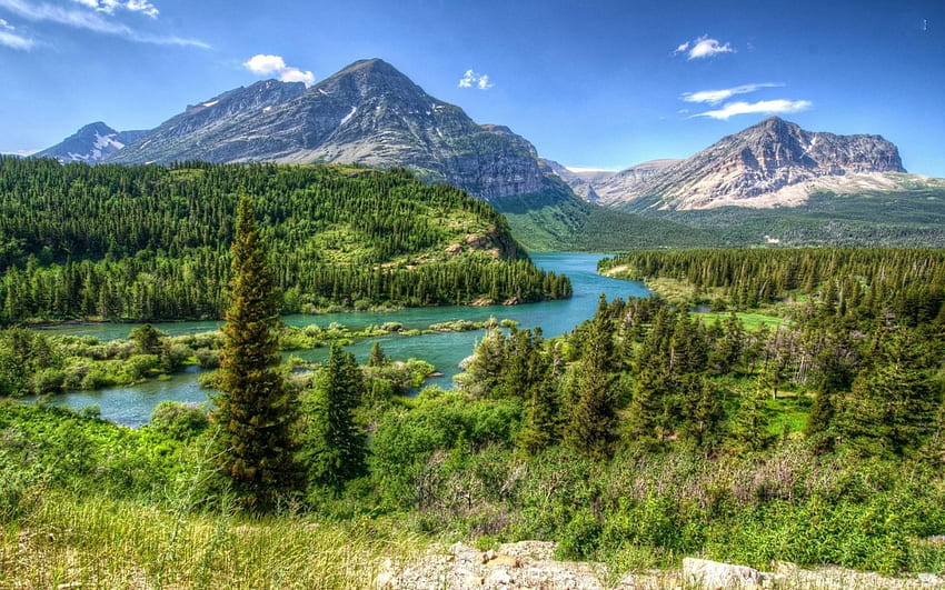 Glacier National Park, fun, cool, nature, forest, lake, mountain HD wallpaper