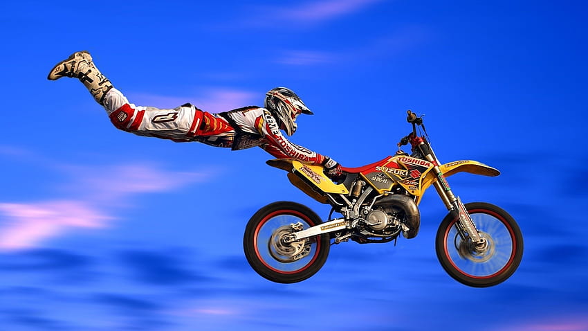 motorcycle, flight, trick, jump, suit, Extreme HD wallpaper