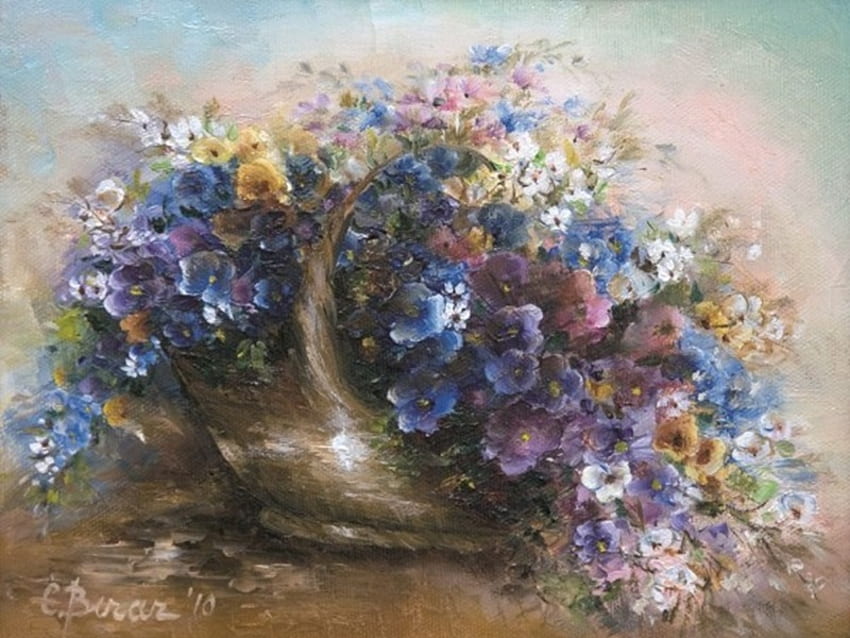 Cos cu Flori de Primavara, tablou, flowers, flori HD wallpaper