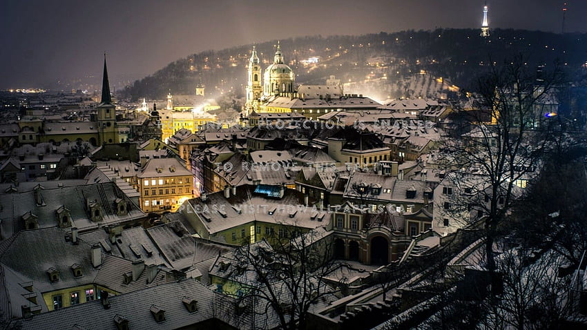 noite de inverno na bela igreja de praga, Noite de Praga papel de parede HD
