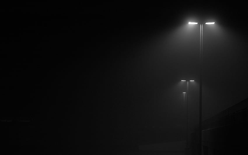 nevoeiro, escuro, abajur, poste, luzes, fundo monocromático/e móvel, nevoeiro preto papel de parede HD