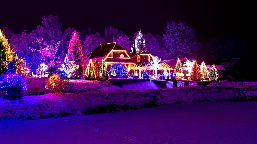 Winter: Evening Time Snowy Snow Christmas Merry Magic Winter Houses HD wallpaper