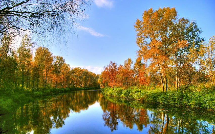 *** Schöner Herbst ***, Fluss, Bäume, Herbst, Himmel, Natur, Flüsse HD-Hintergrundbild