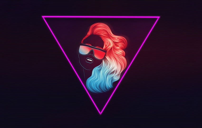 Girl, Music, Neon, Glasses, Background, Triangle, 80s, Neon, 80's, Synth, Retrowave, Synthwave, New Retro Wave, madeinkipish, Futuresynth, Sintav за , раздел минимализъм HD тапет