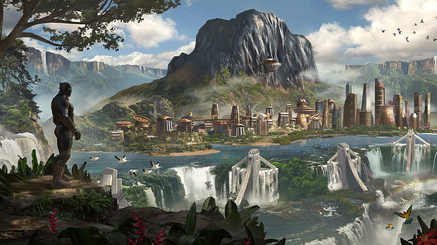Montaje de Marvel's Avengers: Black Panther. Blog de Square Enix, paisaje de Wakanda fondo de pantalla