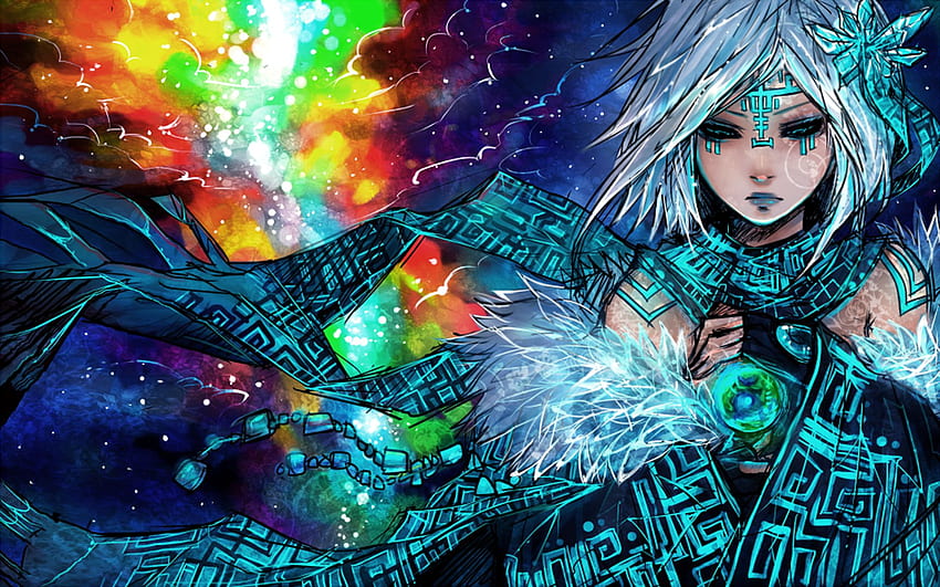 Anime, Original, Sci, Fi, Science, Fiction, Weltraum, Nebel, Sterne, Farbe, Frauen, Frauen, Mädchen, Kunst, künstlerischer / und mobiler Hintergrund, farbenfroher Anime PC HD-Hintergrundbild