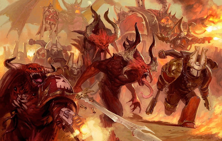 Kekacauan, Warhammer 40000, Kekacauan, Warhammer 40K, Khorne Berserker, Khorne Demons untuk , bagian фантастика Wallpaper HD