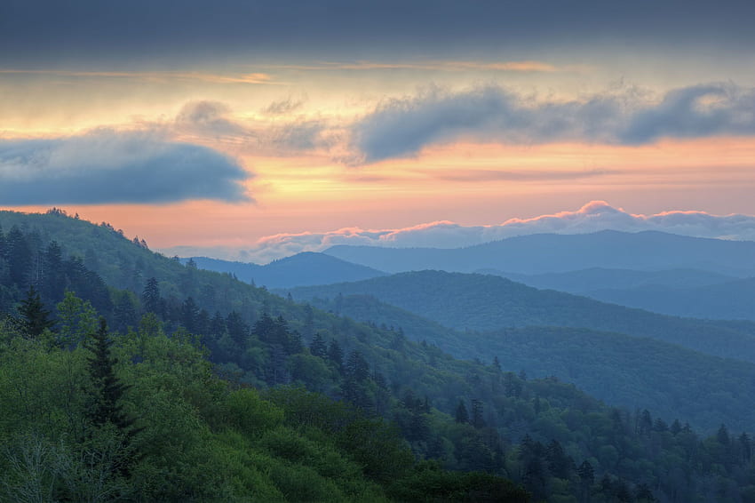 Dumanlı Great Smoky Mountains , Smoky Mountain ve Smoky Mountain Kulübeleri, Great Smoky Mountains Ulusal Parkı HD duvar kağıdı