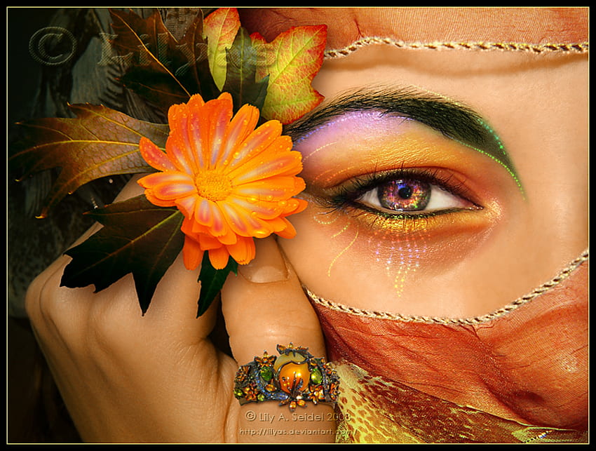 Beauty, flower eyes, face, beautiful, girl, woman, female HD wallpaper