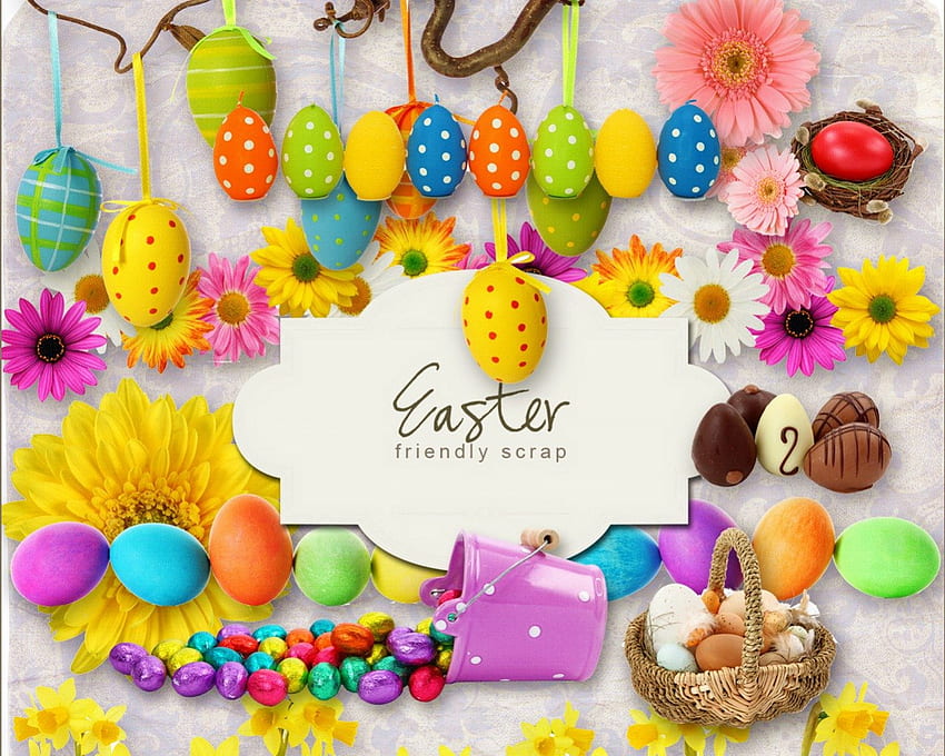 イースター、色、休日、幸せ、イースター、花、春、卵を楽しむ 高画質の壁紙