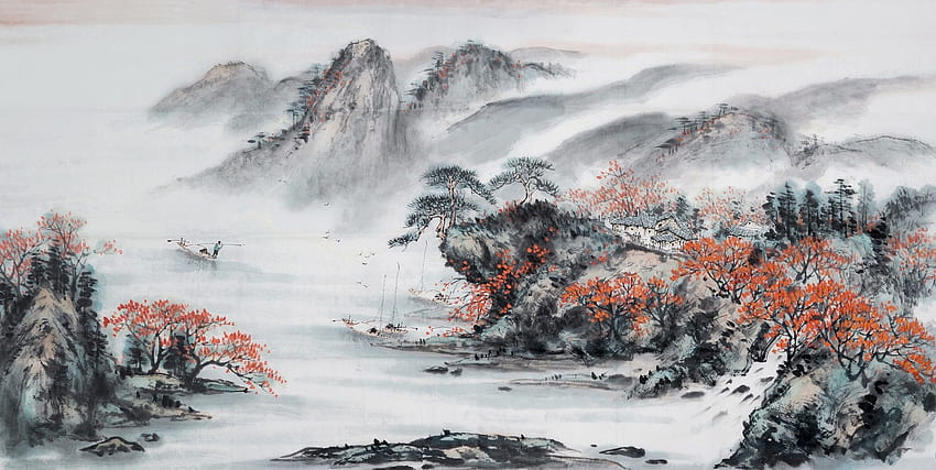 Sasi, pintura de paisagem chinesa papel de parede HD