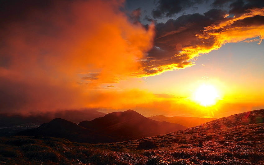 Sunlight sunset sunrise nature landscapes mountains hills sky clouds ...