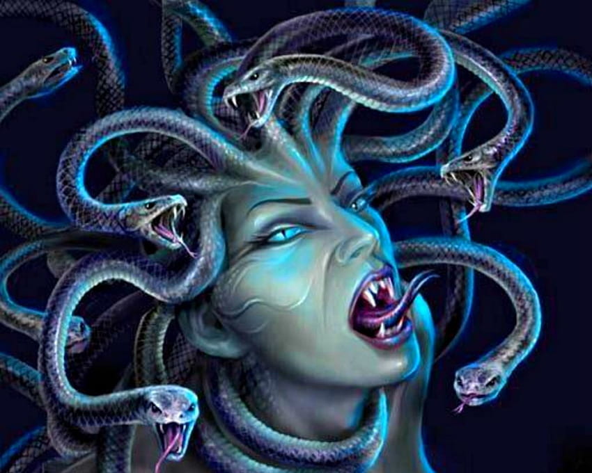 Medusa, rosto, cobras, mito papel de parede HD