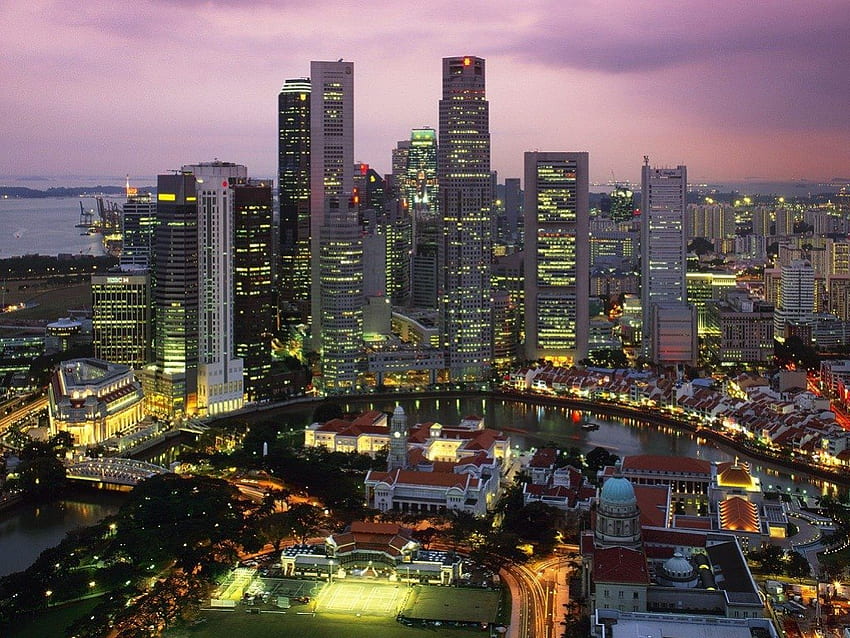 Singapur o zmierzchu., cudowny, a, z Tapeta HD